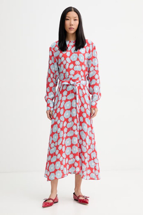 Marimekko poletna obleka iz cupro rdeča cvetlična 095227