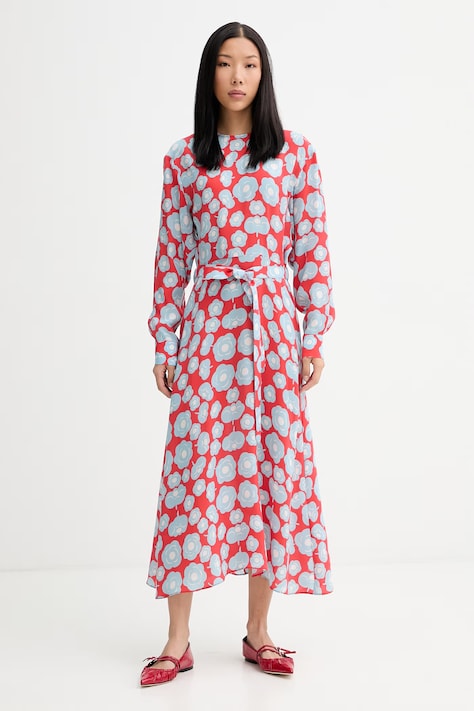 Marimekko poletna obleka iz cupro rdeča cvetlična 095227