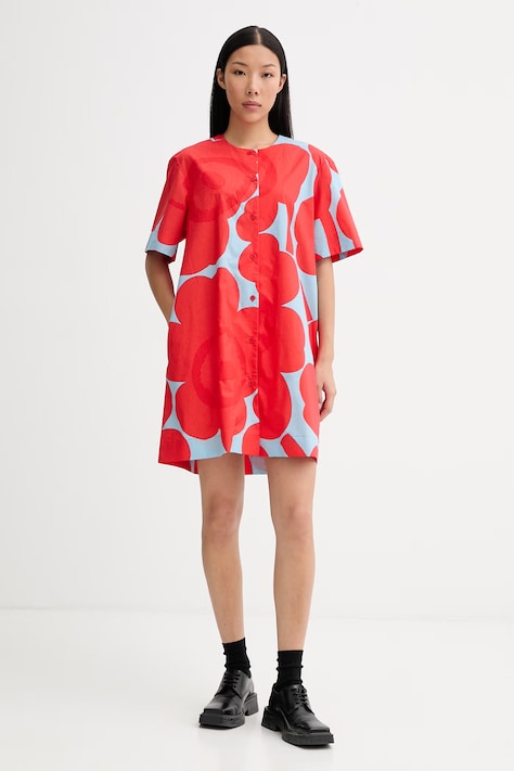 Marimekko haljina u stilu košulje od pamuka crvena cvjetna 095217