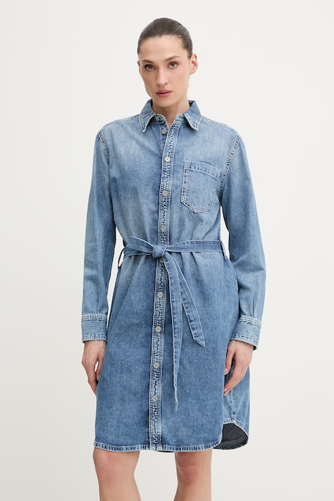 G-Star sukienka koszulowa jeansowa Shirt Belt niebieska gładka D28497-D252