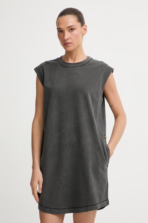 G-Star sukienka bawełniana Washed szara z efektem sprania D28704-E401