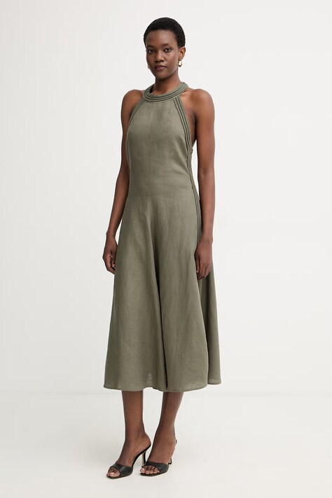 Max&Co. сукня лляна MCOCARABO зелена однотонна 2616221015200
