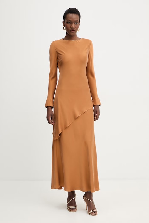 MAX&Co. sukienka z dodatkiem jedwabiu MCOFASE kolor brązowy maxi prosta 2616221063200
