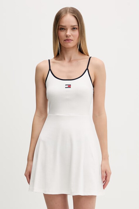 Tommy Jeans sukienka letnia bawełniana z elastanem biała DW0DW22335