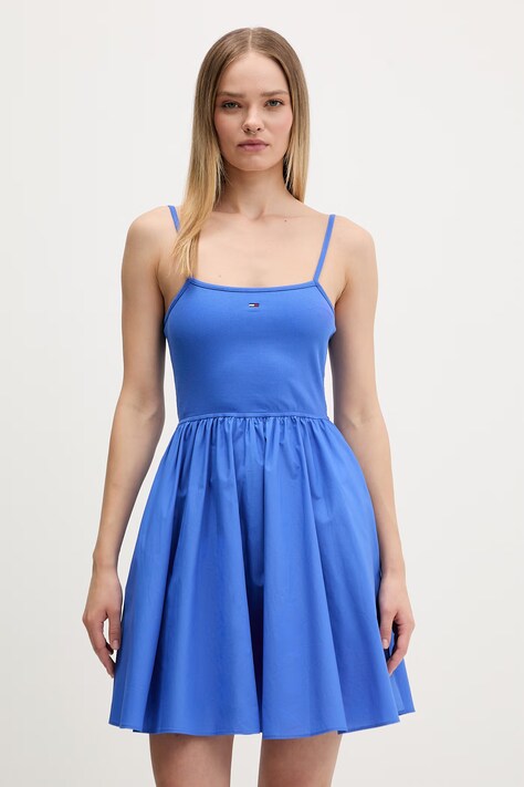 Tommy Jeans sukienka rozkloszowana z bawełną fioletowa gładka DW0DW22352