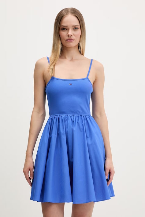 Tommy Jeans sukienka rozkloszowana z bawełną fioletowa gładka DW0DW22352