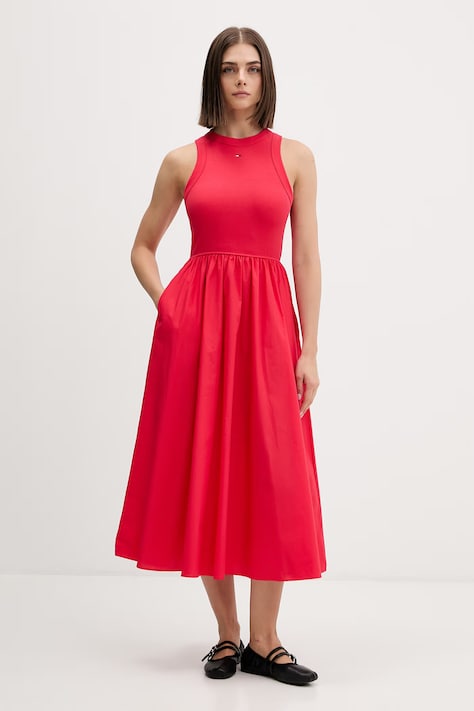 Tommy Jeans sukienka letnia bawełniana z elastanem czerwona gładka DW0DW22593