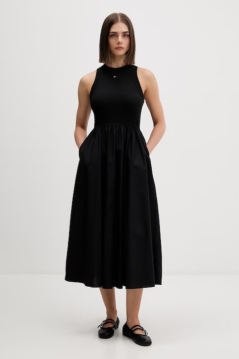 Tommy Jeans sukienka letnia bawełniana z elastanem czarna gładka DW0DW22593