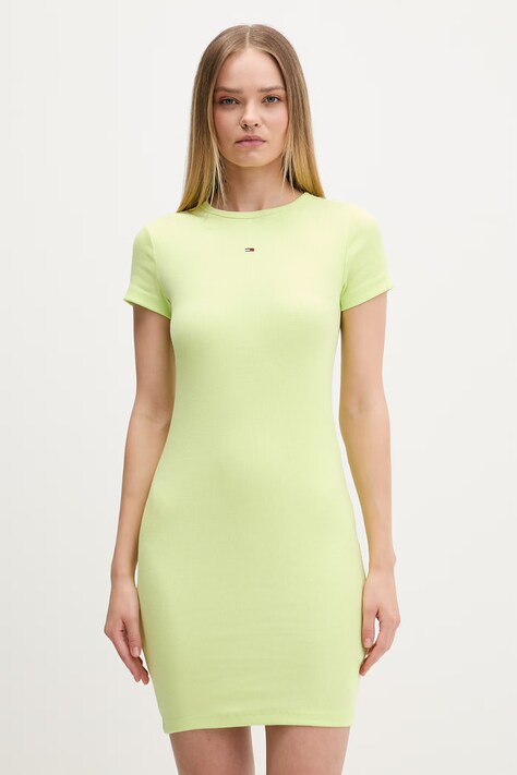 Tommy Jeans sukienka bodycon bawełniana z elastanem zielona DW0DW22613