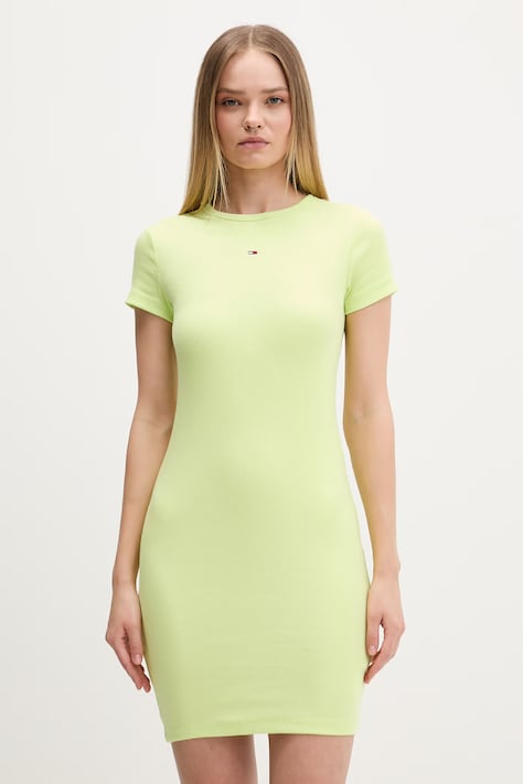Tommy Jeans sukienka bodycon bawełniana z elastanem zielona DW0DW22613