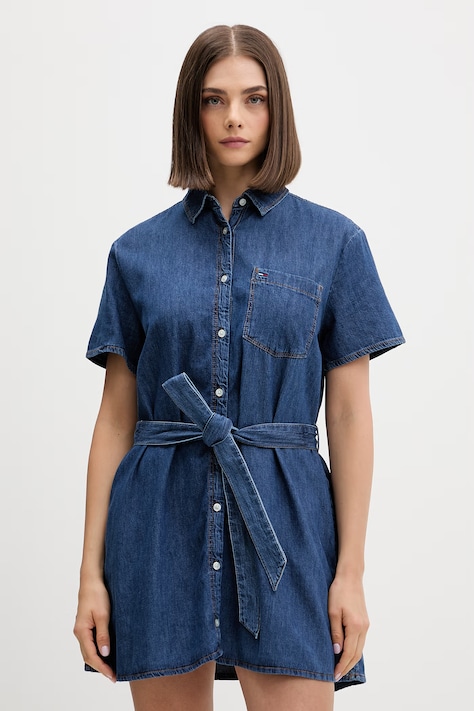 Tommy Jeans sukienka bawełniana niebieska gładka DW0DW22787