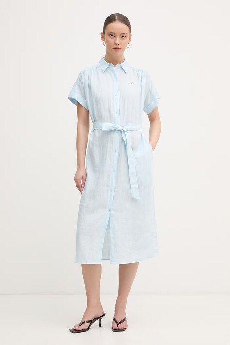 Tommy Hilfiger ljetna haljina od lana plava WW0WW49641