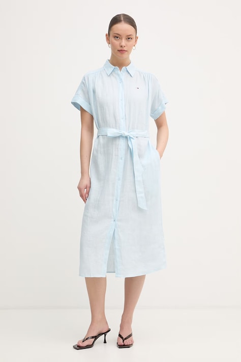 Tommy Hilfiger ljetna haljina od lana plava WW0WW49641