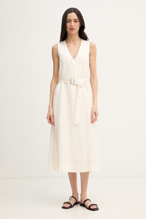 Tommy Hilfiger šaty s ľanom béžové hladké WW0WW48951