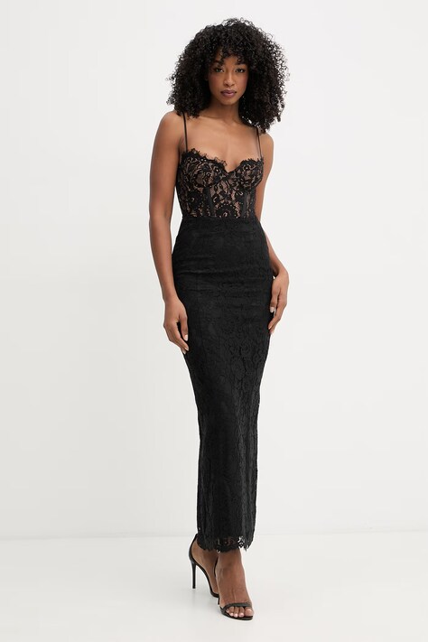 Bardot sukienka gorsetowa koronkowa czarna w kwiaty