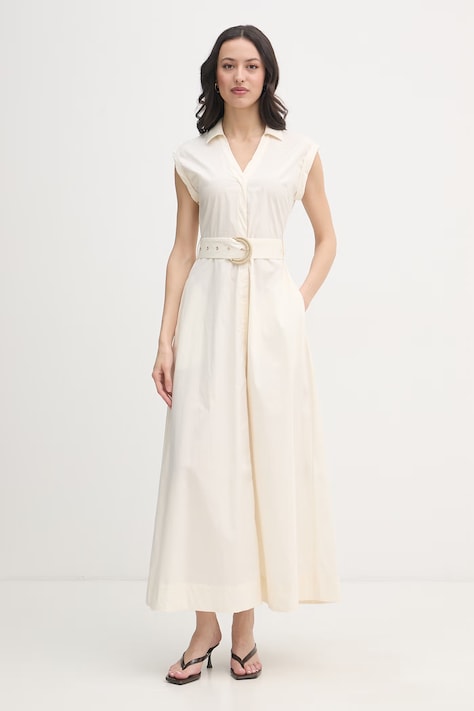 Gaudi sukienka koszulowa bawełniana beżowa gładka 611FD15006