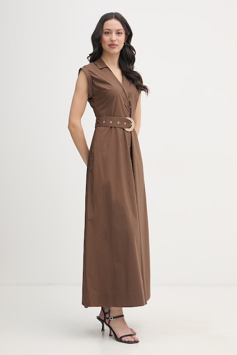 Gaudi sukienka koszulowa bawełniana brązowa gładka 611FD15006