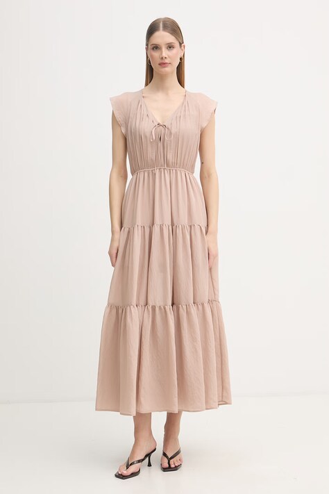 Gaudi sukienka babydoll z wiskozy beżowa gładka 611FD15021