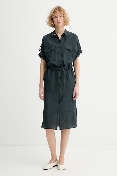 Sessun rochie tip cămașă cu vâscoză verde 26205043