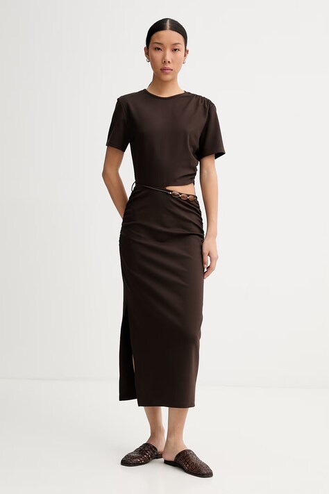 Sessun sukienka z wiskozą brązowa gładka 26205006