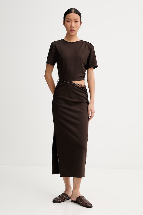 Sessun sukienka z wiskozą brązowa gładka 26205006