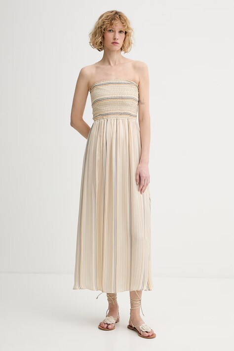 Sessun sukienka z wiskozy beżowa w paski 26205018