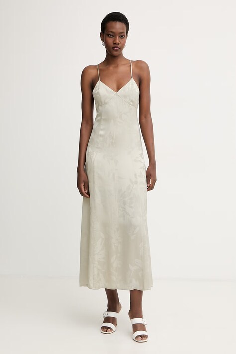 Armani Exchange sukienka letnia z wiskozy beżowa roślinna XW002012 AF21551