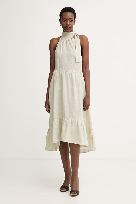 Armani Exchange poletna obleka lanena bež enobarvna XW002310 AF21532