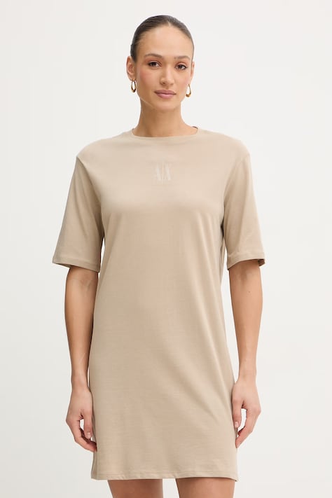 Armani Exchange sukienka bawełniana kolor beżowy mini oversize XW000825 AF10356