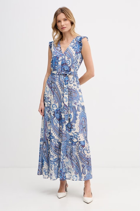 OUI sukienka rozkloszowana niebieska w kwiaty 96366