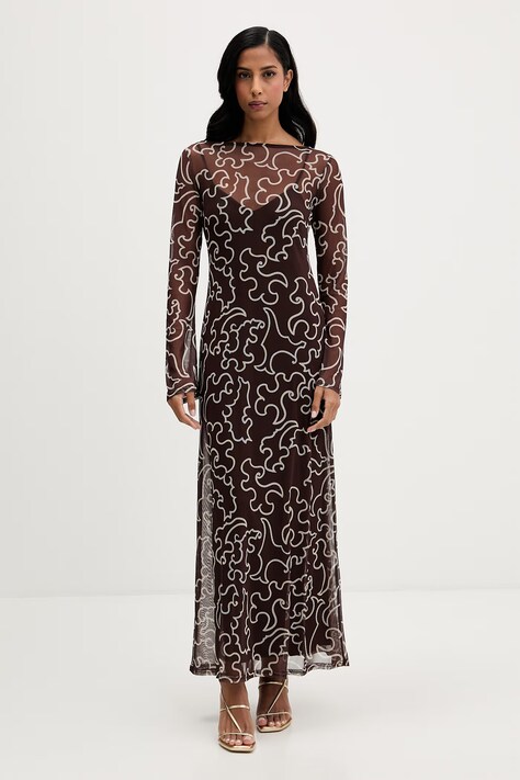 Never Fully Dressed sukienka kolor brązowy maxi prosta NFDDR3207