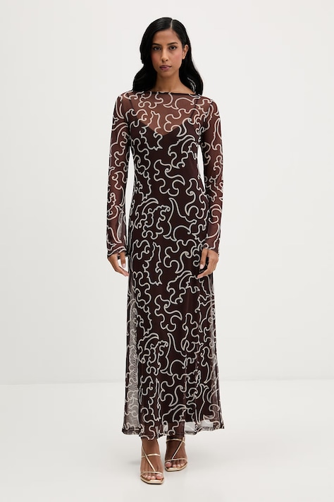 Never Fully Dressed sukienka kolor brązowy maxi prosta NFDDR3207