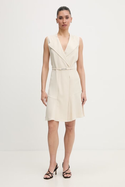 BOSS sukienka z wiskozy Dimosa-Mini beżowa gładka 50554224