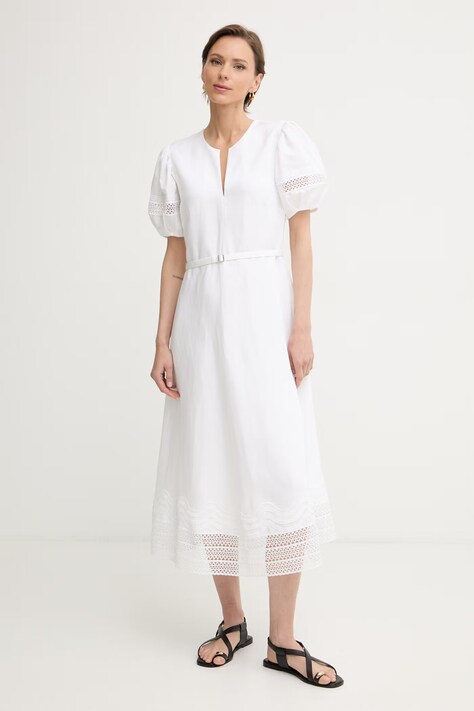BOSS ljetna haljina s dodatkom lana Doralia bijela 50556233