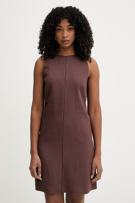 BOSS sukienka z lnem Dinderal brązowa gładka 50557447