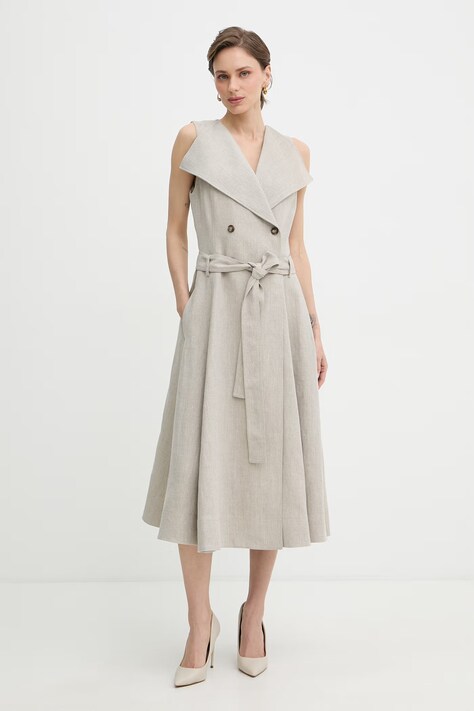 BOSS sukienka lniana Datrena1 beżowa gładka 50558551