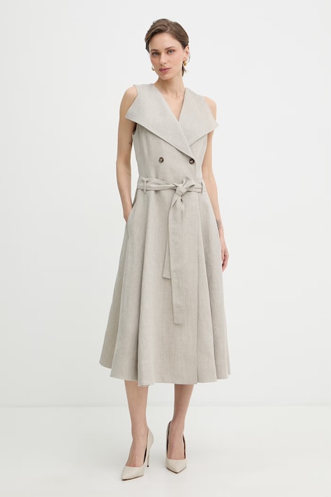 BOSS Vestito in lino Datrena1 beige liscio 50558551