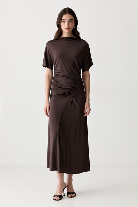 BOSS rochie evazată cu vâscoză Ecaren maro simplă 50557298