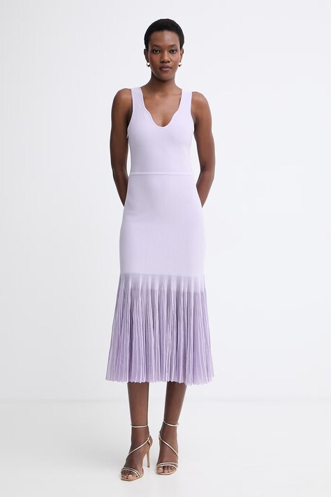 BOSS sukienka z lyocellem Floe fioletowa gładka 50557146