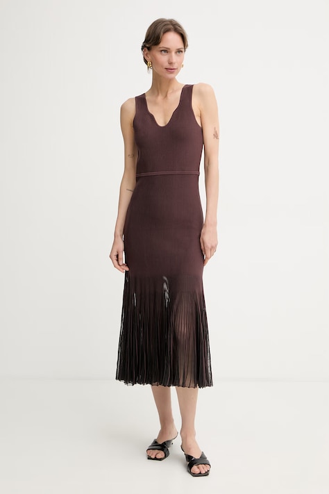 BOSS šaty s lyocellom Floe hnedé hladké 50557146