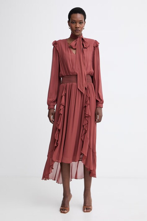 BOSS Orange sukienka letnia z wiskozy C Domingue brązowa gładka 50556647