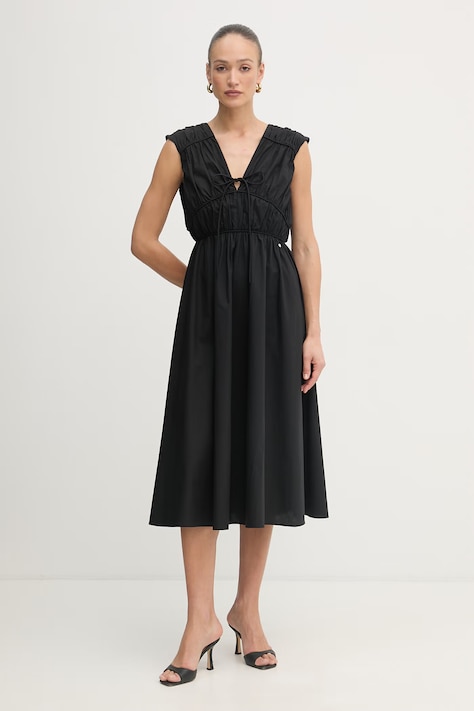 BOSS Orange φόρεμα babydoll βαμβακερό C Derich μαύρο απλό 50559089