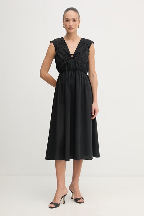 BOSS Orange babydoll obleka bombažna C Derich črna enobarvna 50559089