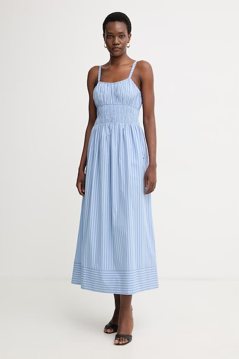 BOSS Orange sukienka rozkloszowana bawełniana C Diplyn niebieska 50559218