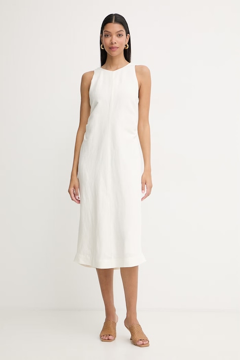 BOSS Orange φόρεμα με λινό C Delinna μπεζ απλό 50559243