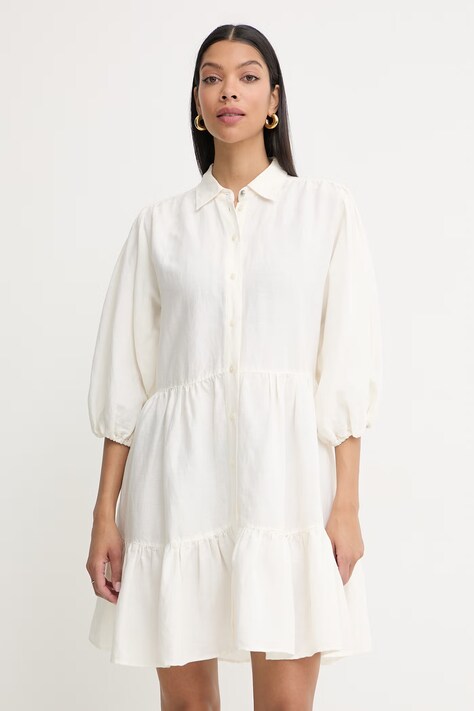 BOSS Orange sukienka koszulowa z lnem C Disenna beżowa gładka 50559265