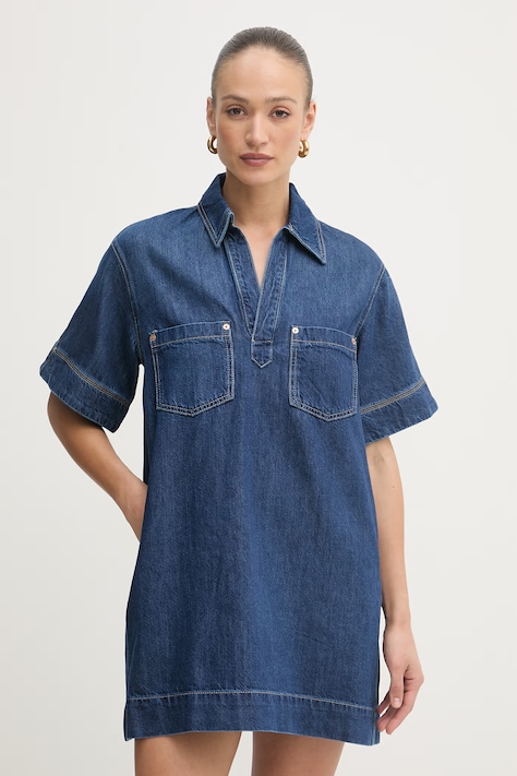 BOSS Orange сукня джинсова C POLO DRESS темно-синя однотонна 50558674