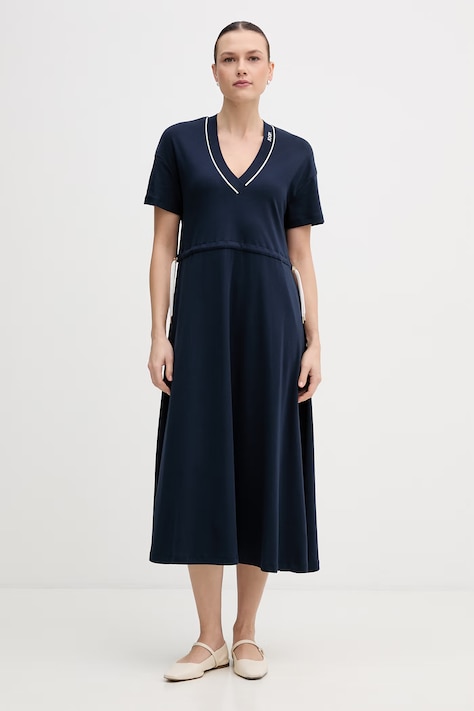 Joop! sukienka bawełniana kolor granatowy maxi rozkloszowana 30102027