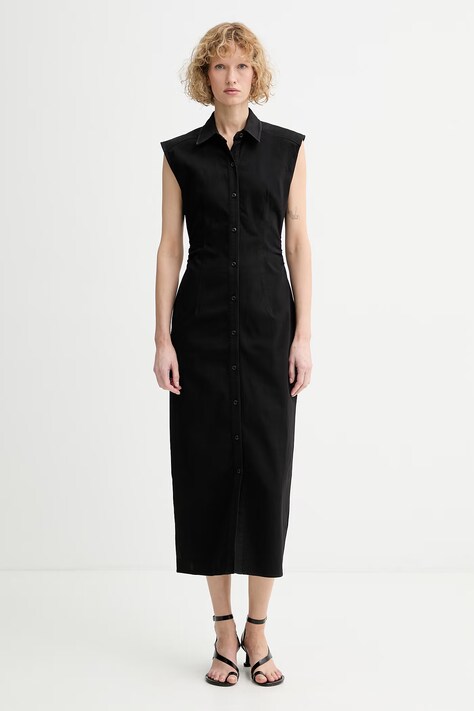 rag & bone sukienka z bawełną Leah czarna gładka RJ7725H3FBL