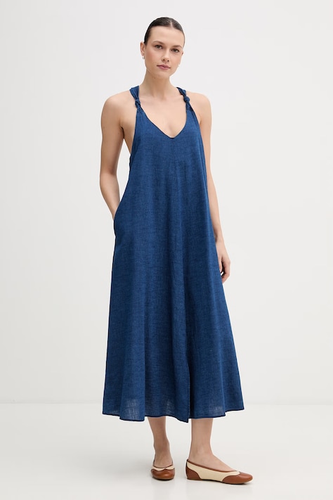 Dkny sukienka bawełniana kolor niebieski midi rozkloszowana DJ6D9188